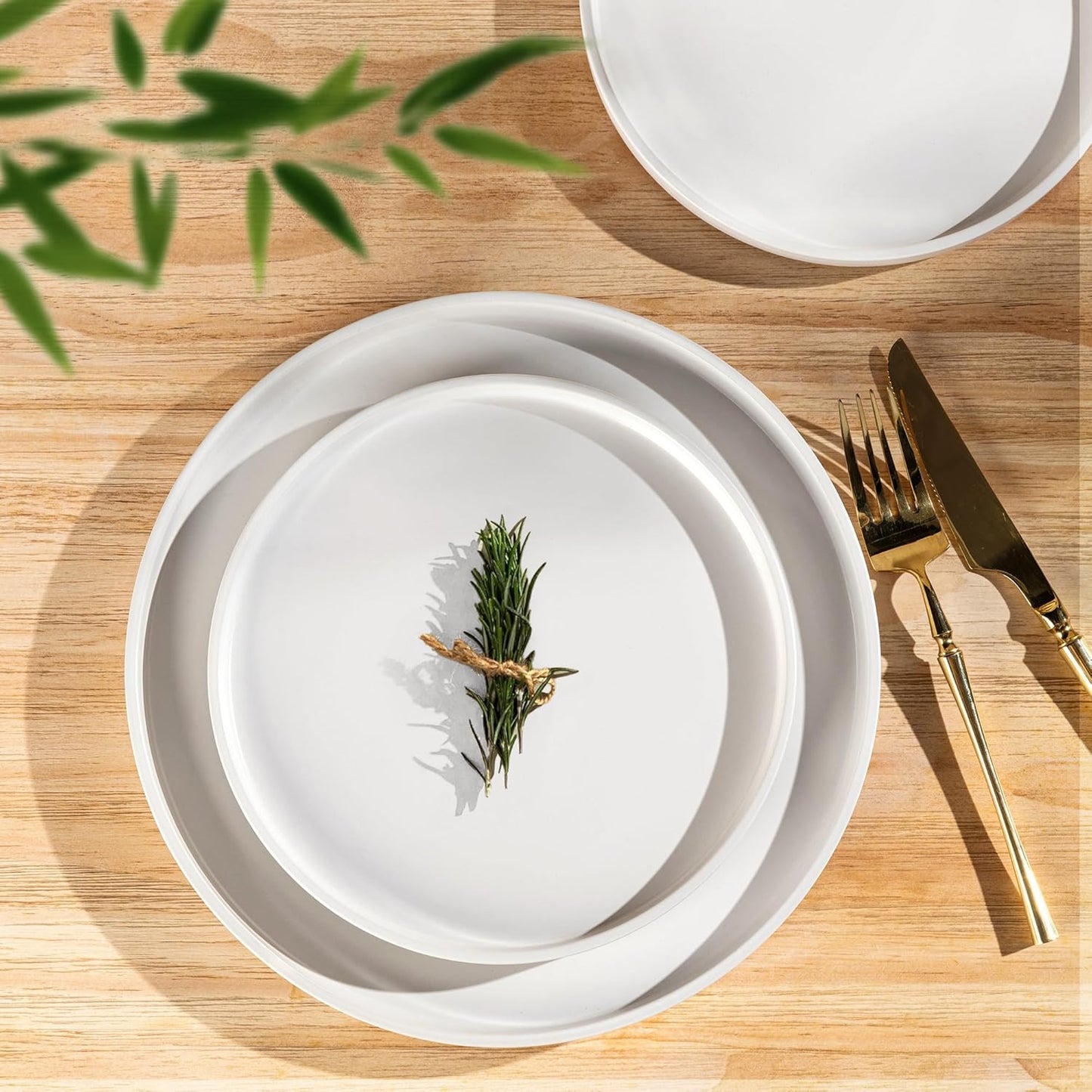 Ceramic Dinnerware Set for Four - 12-Piece Stoneware Plates and Bowls, Chip and Crack Resistant, Dishwasher and Microwave Safe, Scratch Resistant - Matte White Finish