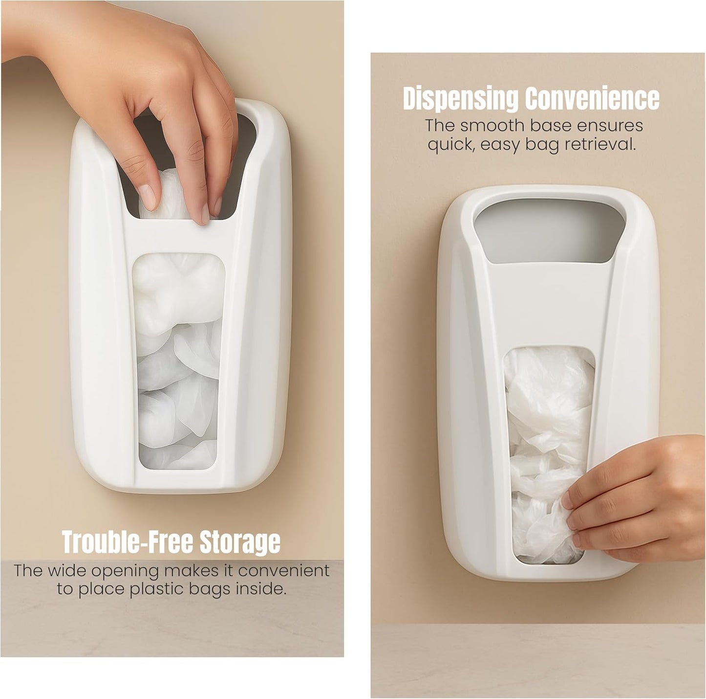 Plastic Bag Holder for Grocery Bags, Durable Plastic Bag Organizer Wall Mount, Storage Organizer & Saver for Grocery, Shopping & Trash Bags, White