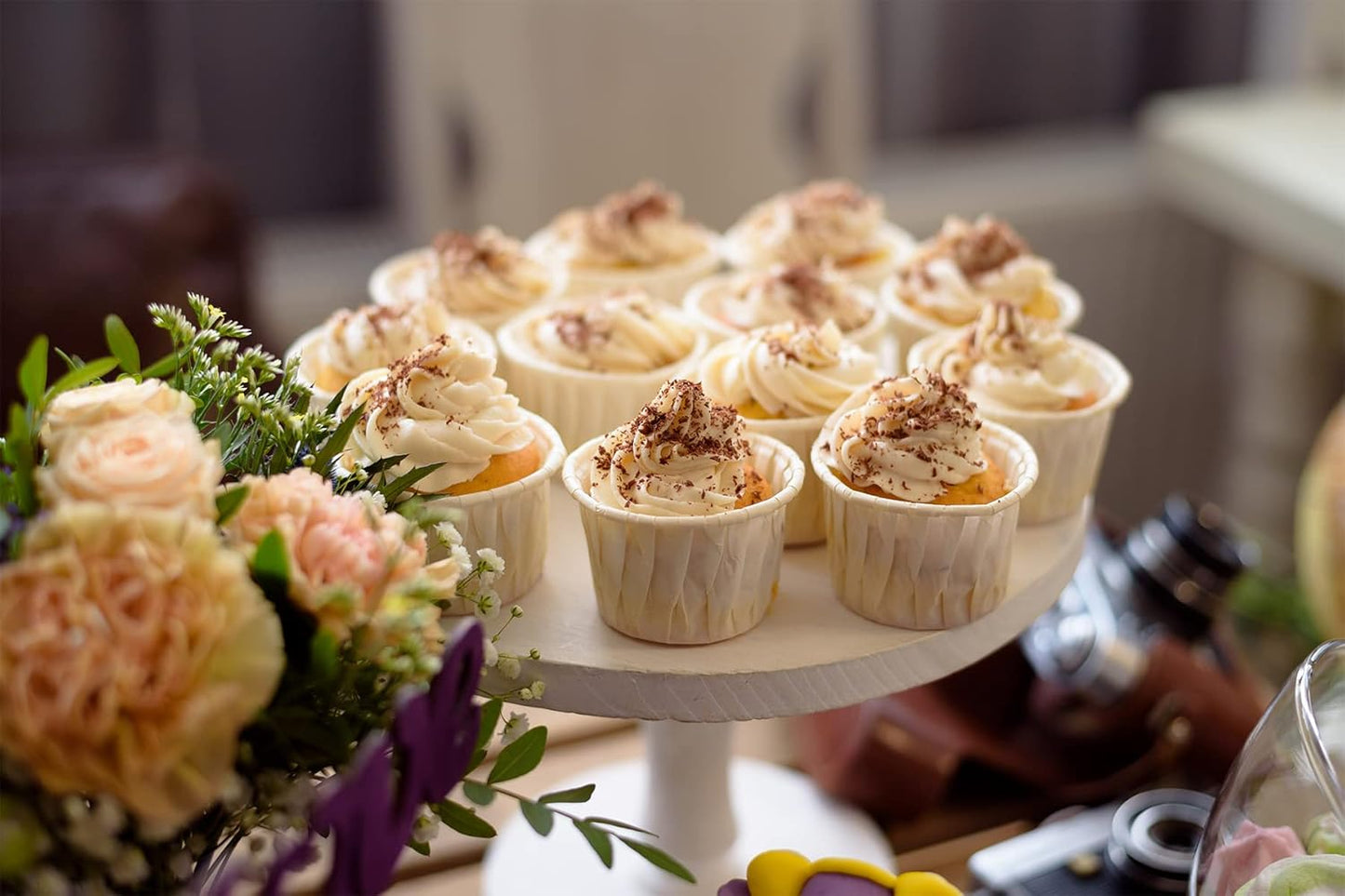 White Cupcake Liners, 100Pcs Muffin Baking Cups,Ramekin Holders, Heavy Duty Oil-Proof Wrappers for Wedding,Birthday,Party,Baby Showers,Gift for Valentine'S Day