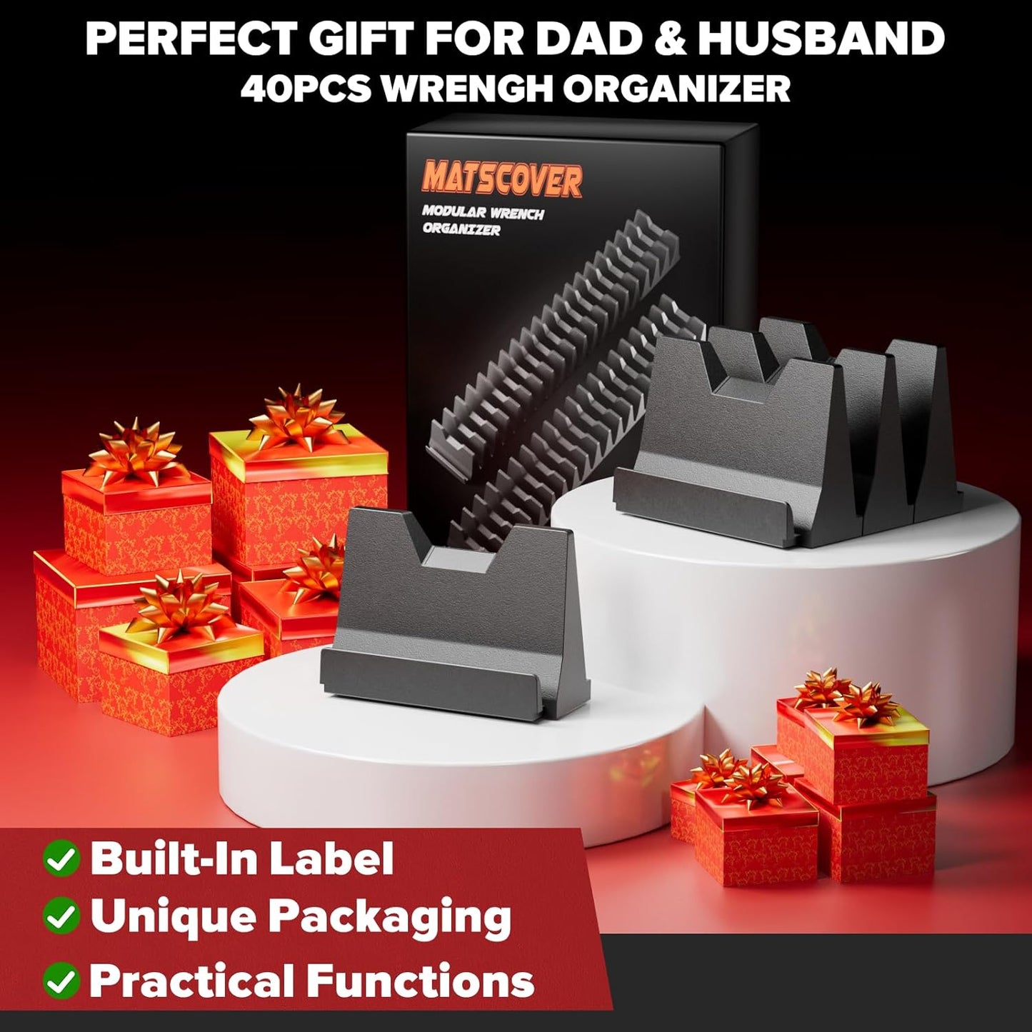 40PCS Modular Wrench Organizer Wrench Holder - Wrench Tool Organizers for Tool Drawer Storage, Wrench Storage Set with Metric & SAE Label, Wrench Rack Tool Gift for Professional Mechanics Men, Black