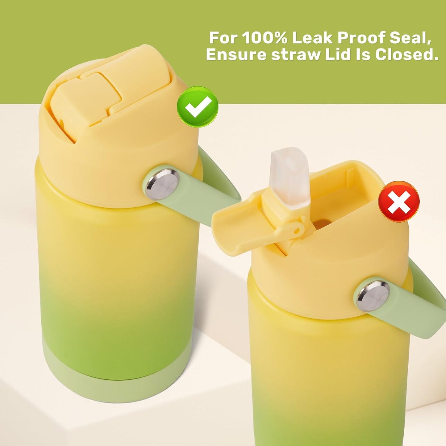 12 Oz Water Bottle, Kids Water Bottles for School, Toddler Cup with Straw & Handle, 304 Stainless Steel Insulated Water Bottle, Non-Slip Silicone Base, BPA Free, Gradient Yellow