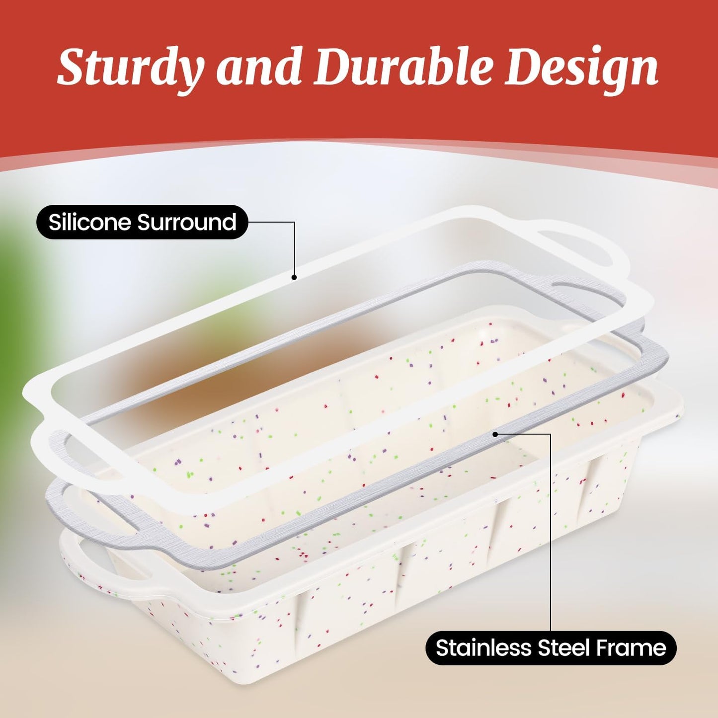 Silicone Loaf Pan with Metal Frame, Nonstick 10 X 4.8 X 2.3 Inch Silicone Bread Pan for Baking Homemade Loaf, Bread, Meatloaf, Cake, Sandwich BPA Free