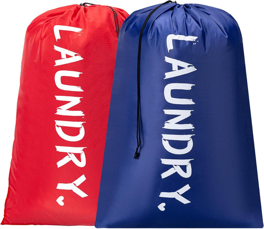 2 Pack XL Travel Laundry Bag, Machine Washable Dirty Clothes Organizer with Drawstring,Large Enough to Hold 4 Loads of Laundry, Easy Fit a Laundry Hamper or Basket Travel Essentials 24" X 36"
