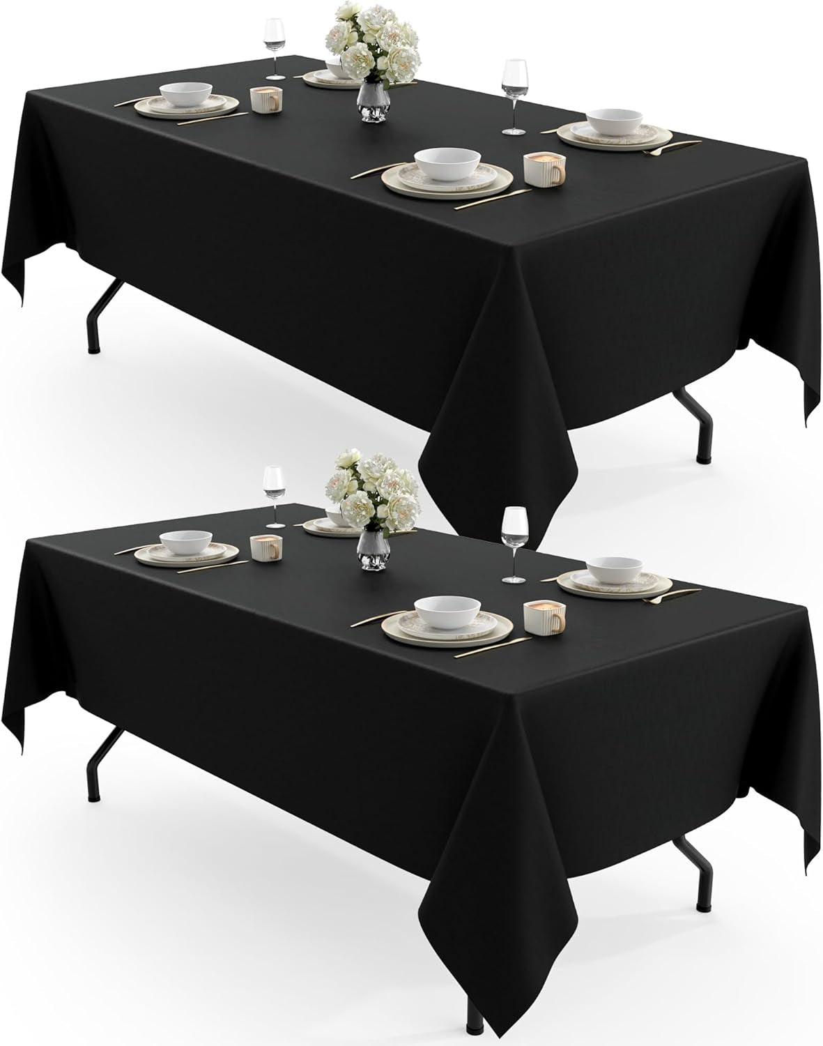 Rectangle Table Cloth 60" X 102" – Durable Polyester Tablecloth Offers Reusable & Washable Protection, Ideal for Outdoor Party, Picnic, Wedding, Banquet and Birthday, 2 Pack, Black