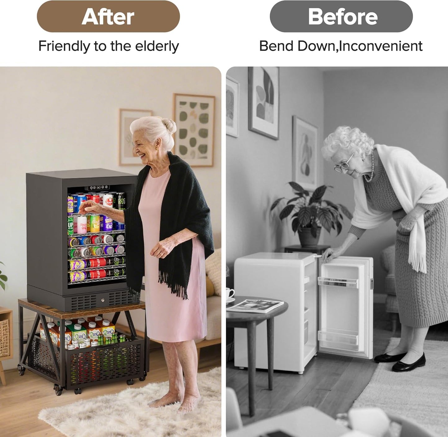 Mini Fridge Stand with Storage, Heavy Duty Fridge Cart with Drawer Basket, Mini Refrigerator Table for 220 LBS, Mobile Fridge Stand with Swivel Wheels for Dorm,Office,Home,Retro Brown