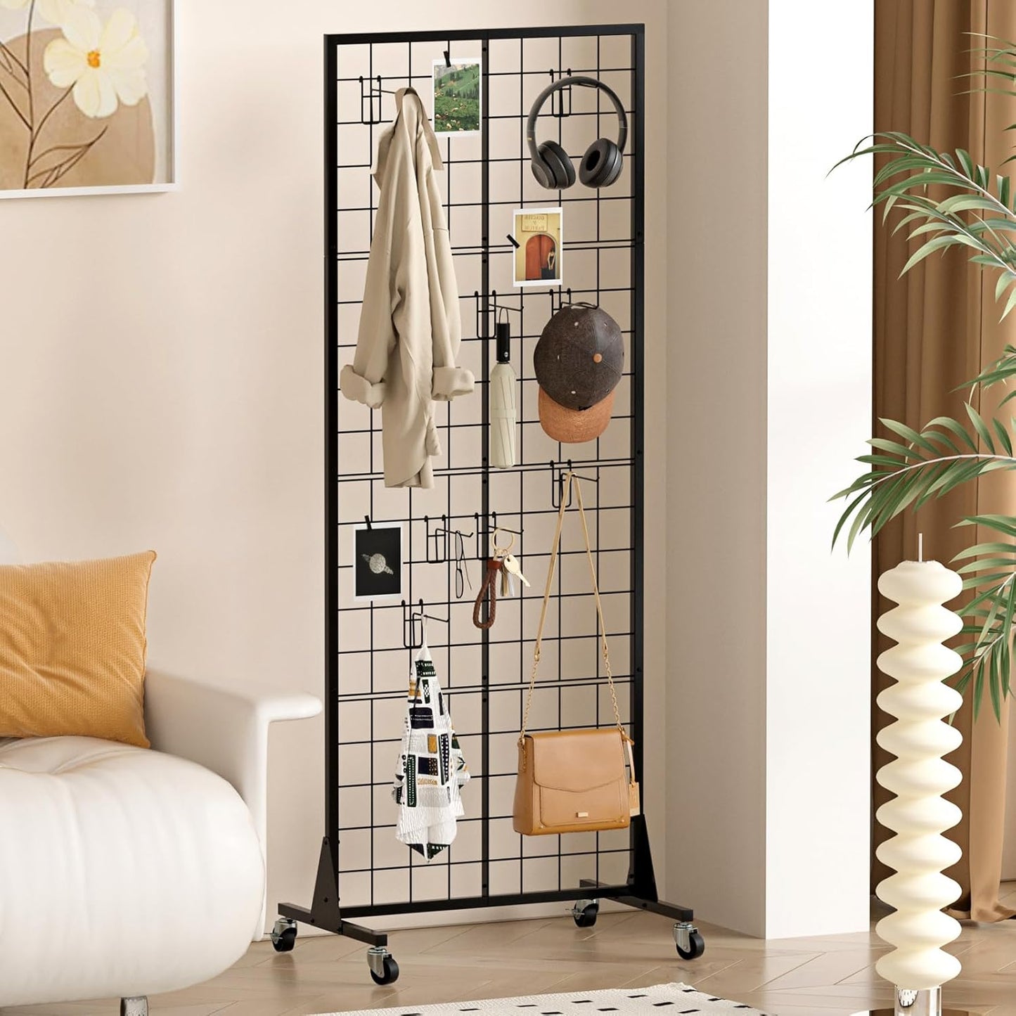 Gridwall Panel Display Stand - Craft Show Display Rack with Extra 24 Hooks, 2' X 5.5' Ft Black Metal Grids Standing Wire Rack for Retail Art Fair - 3 Set