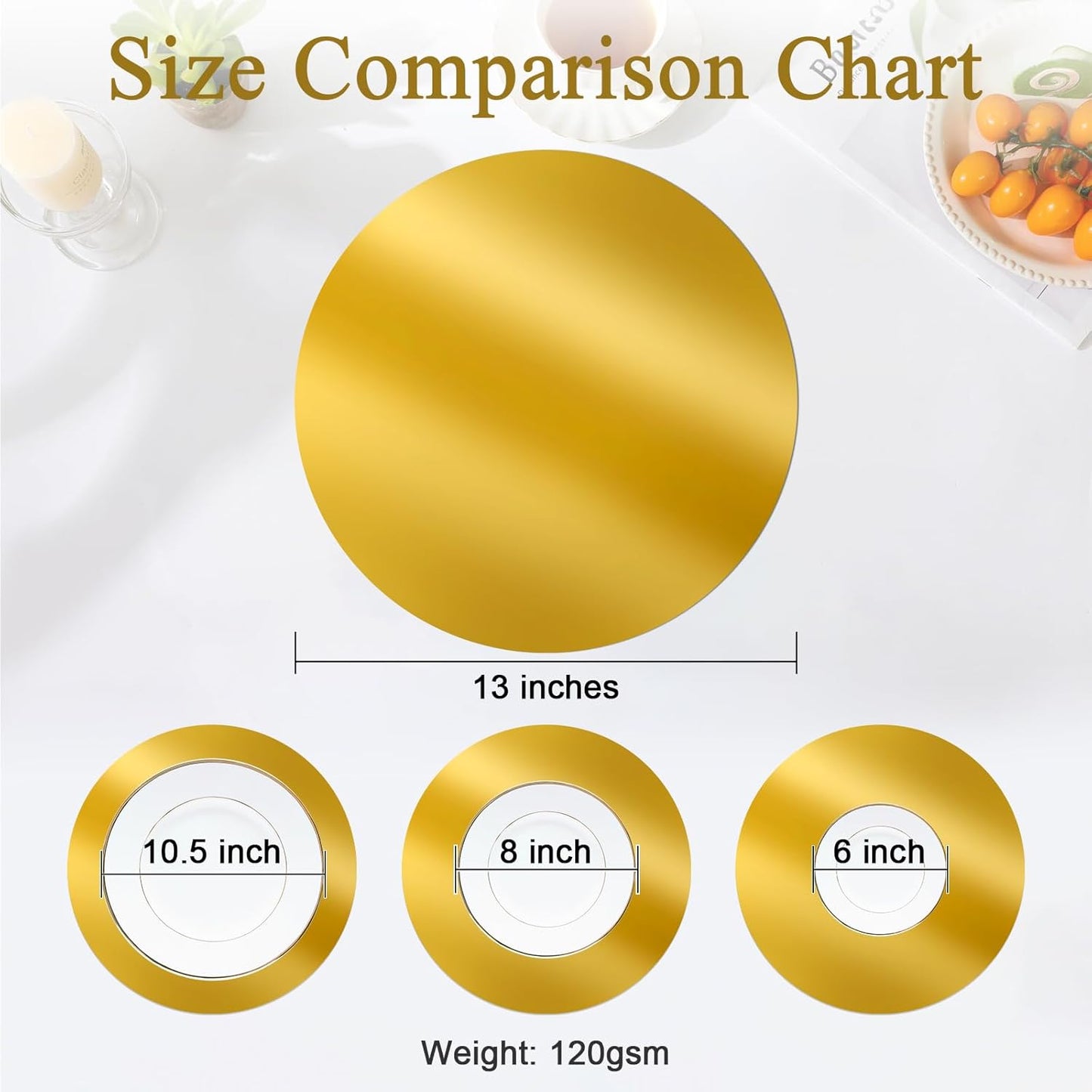 50Pcs round Gold Placemats, Paper Place Mats Disposable for Dining Table, Charger Plates Table Mat for Christmas Dinner Party Wedding Birthday Banquet Table Setting Decor, 13" Shiny Gold