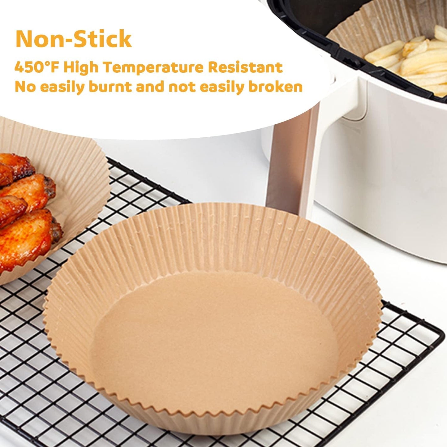 Air Fryer Paper Liners 8Inch, 100PCS Non-Stick Parchment Paper,Oil Resistant,Disposable Food Grade Free of Bleach Paper round for 5-8 QT Air Fryer Baking Roasting Microwave