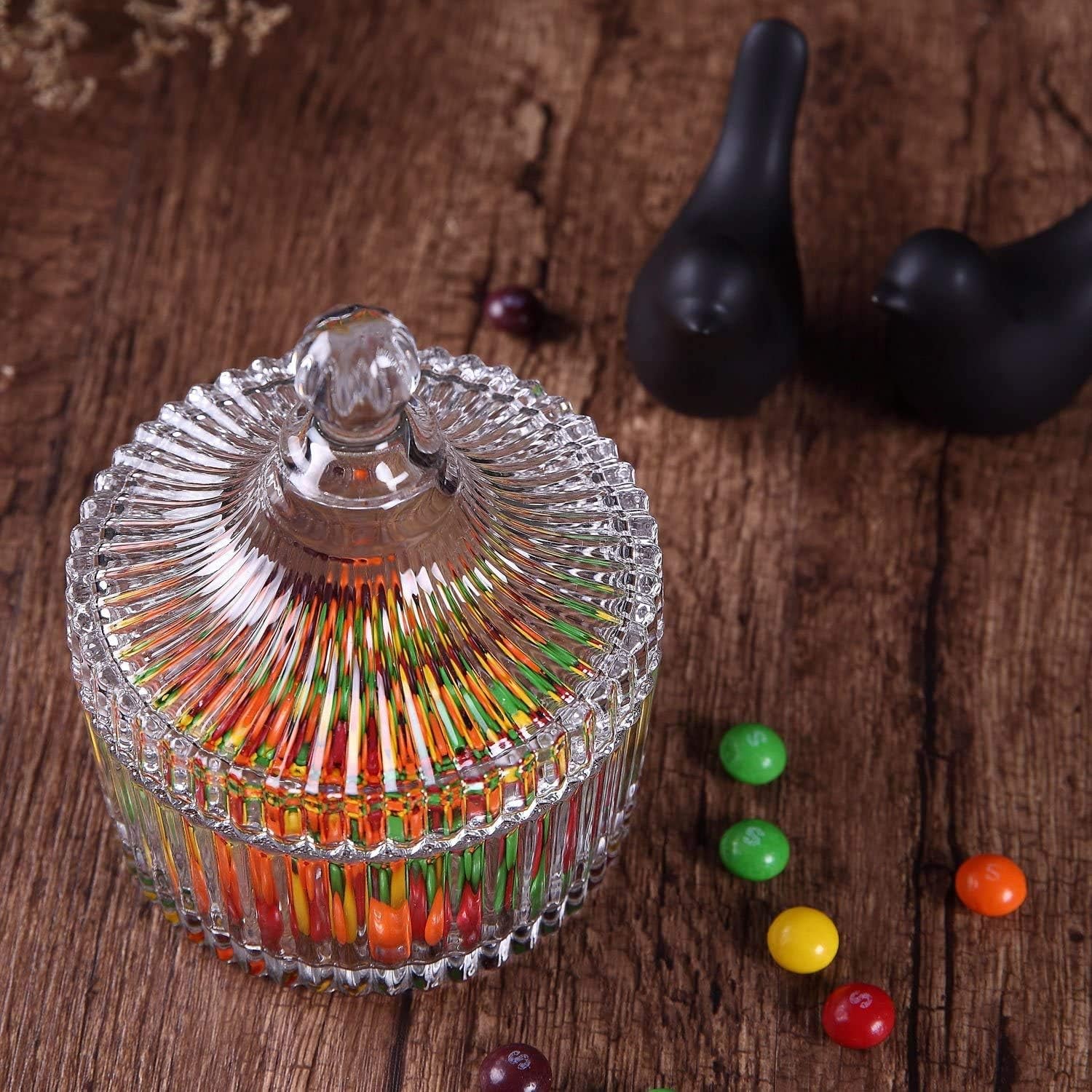 Glass Candy Dish with Lid, 14OZ Candy Jars with Lid for Office Desk, Covered Candy Dish for Office Desk, Decorative Cute Glass Jar, Jewelry Box for Wedding Party Buffet Decor, Christmas Gift