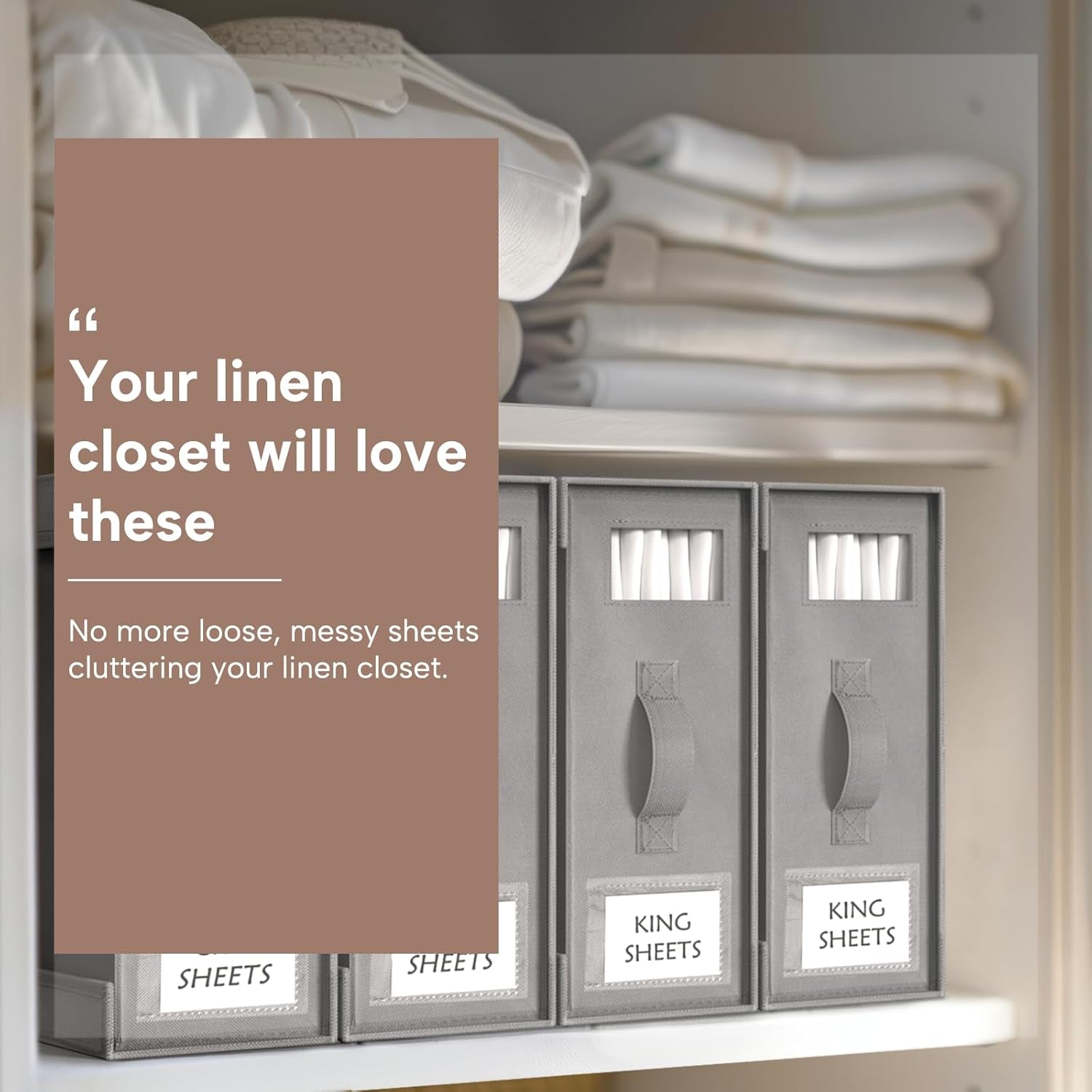 Bed Sheet Organizers and Storage, 6 Pack Foldable Linen Closet Organizer Box – Bedding Holder for Sheet Set (King/Queen Sizes), Duvet Covers, Blankets (Grey)