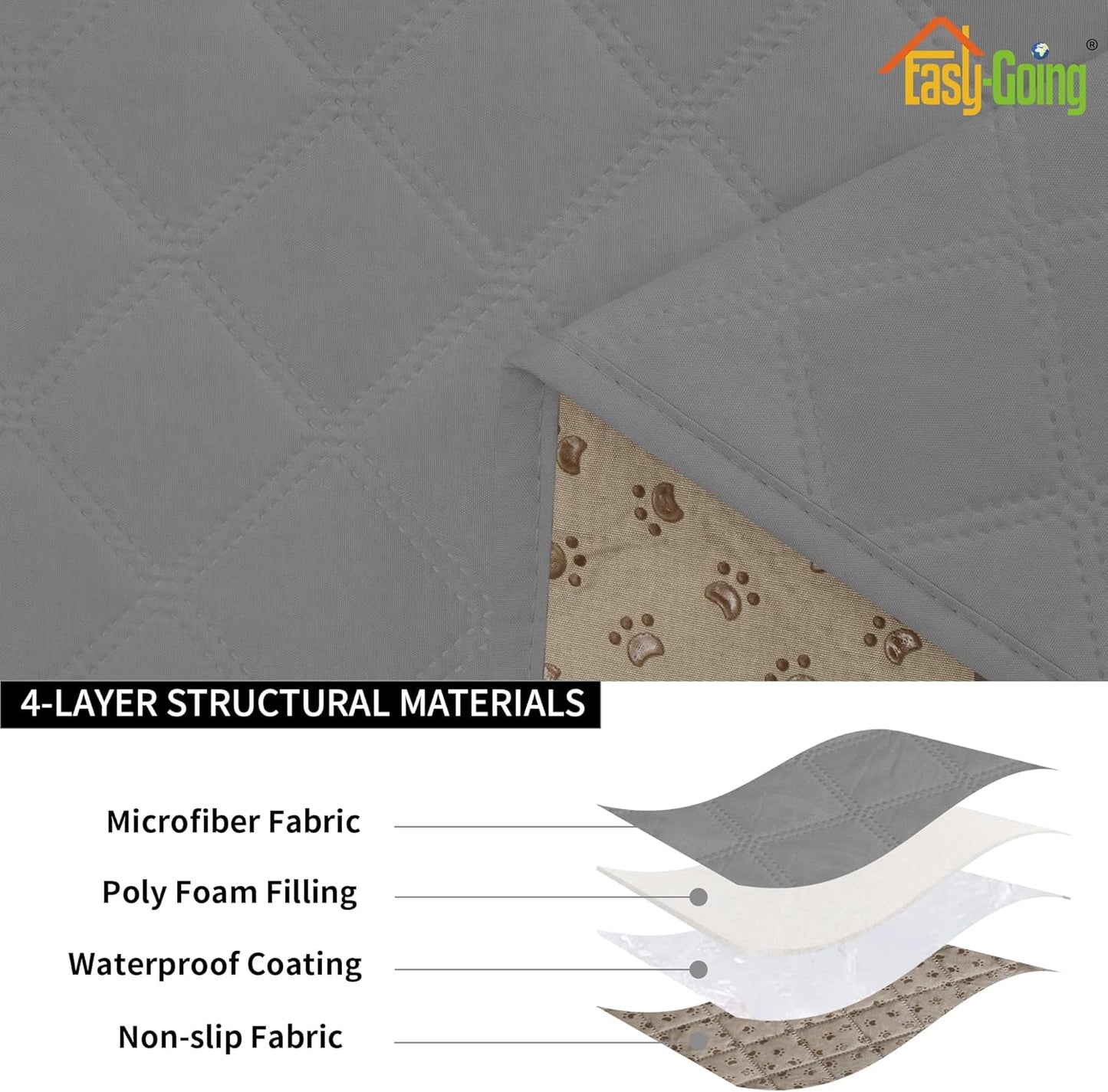 Waterproof Chair Cushion Cover, Non-Slip Leakproof Sofa Seat Cushion Slipcovers, Quilted and Stretch Furniture Protector for Dogs, Pets (1-Piece Chair Cushion, Grey)