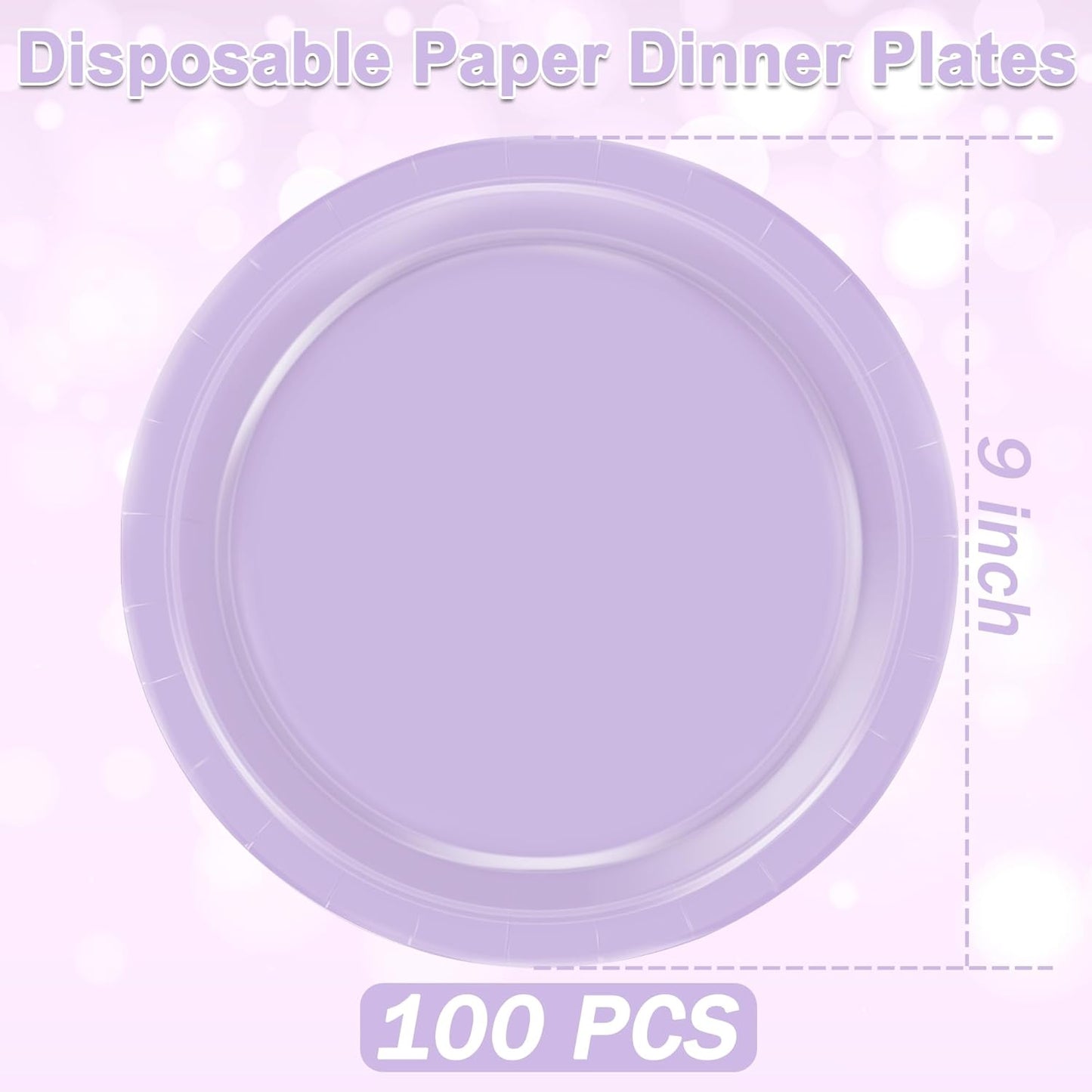 Disposable Plates, 100 PCS Lavender Paper Plates, 9 Inches Light Purple Sturdy Paper Plates round Microwave Safe Dinner Plates Tableware Bulk Supplies for Daily Use Birthday Picnic Camping