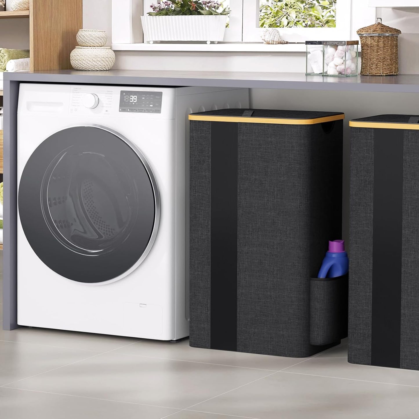 100L Laundry Basket with Lid, Removable Hamper and Handles, Breathable Design for Bedroom, Bathroom, Dorm, and Laundry Room - Dark Grey