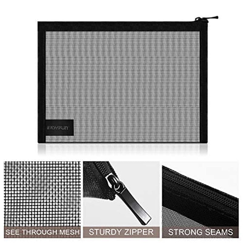 Mesh Pouch, Make up Bag with Zipper Cosmetic Organizer Pouch for Daily or Travel to Keep Small Items, 4 PCS Black
