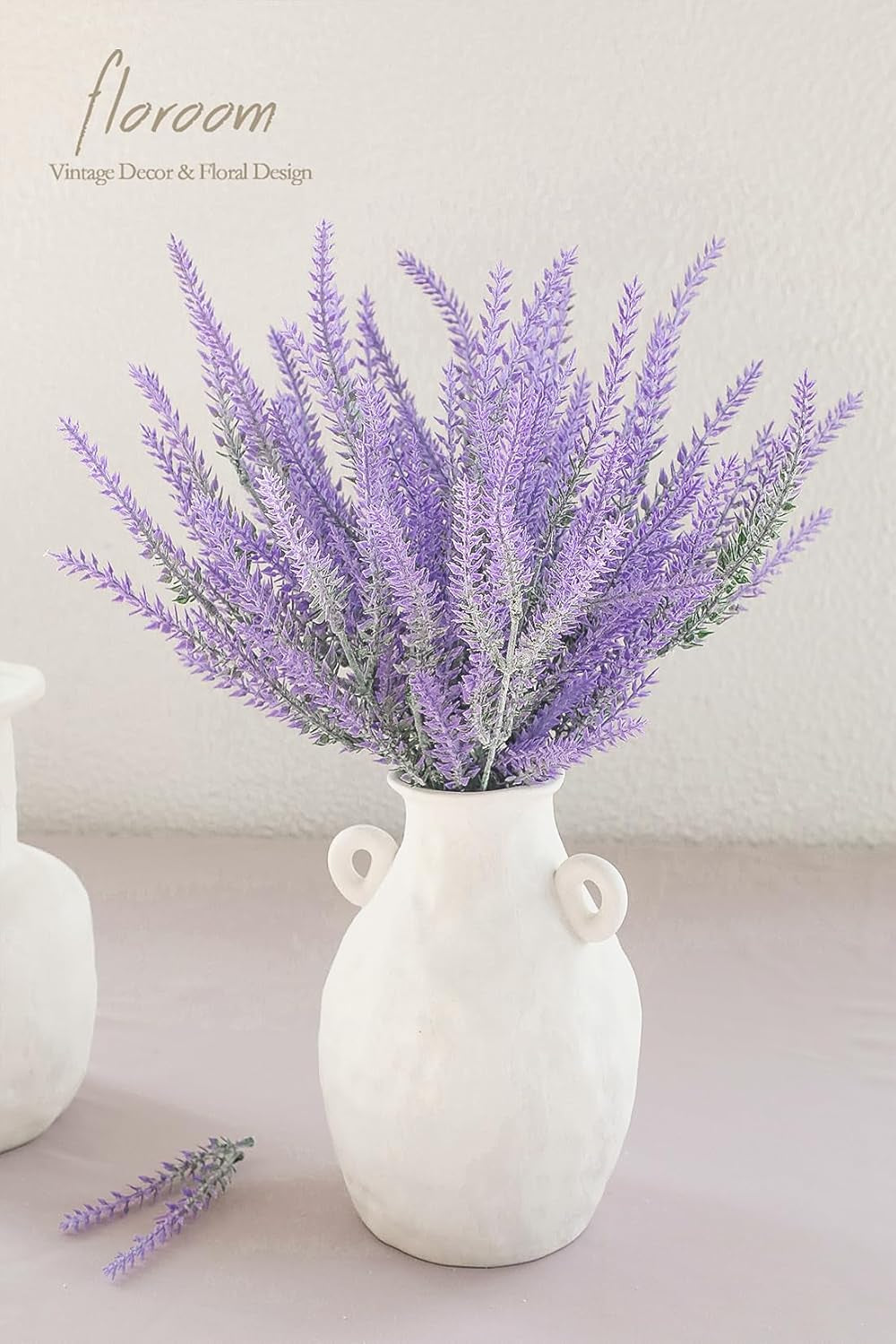 Artificial Purple Lavender - Set of 4 Flocked Faux Lilac Flowers for Wedding Bouquets, DIY Table Centerpieces, and Floral Arrangements