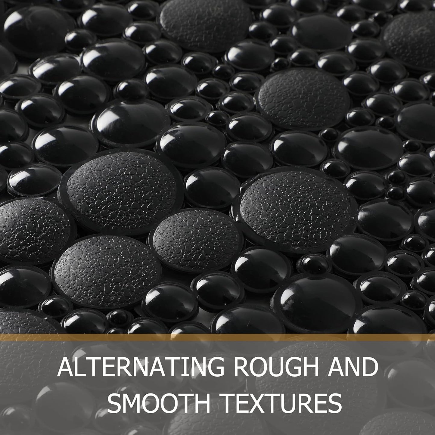Extra Long Pebble Bath Tub Shower Mat 34.2 X 15.7, Bathmat Non-Slip with Suction Cups, Machine Washable, Bathroom Mats, Smooth/Non-Textured Surface Only (34.2" X 15.7", Black)