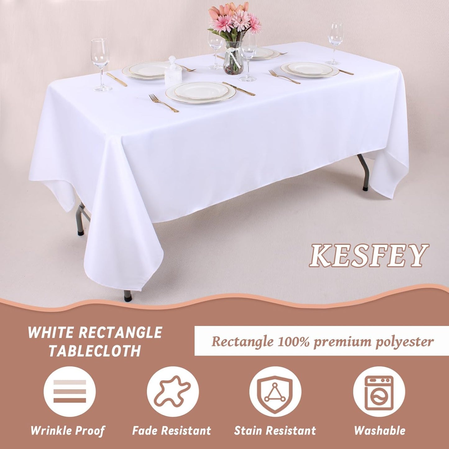 60 X102 Inch White Rectangle Table Cloths 2 Packs Polyester Tablecloths High Density Washable Fabric Table Cover for 6 Foot Tables Wrinkle Resistant Tablecloth for Wedding Buffet Banquet Party