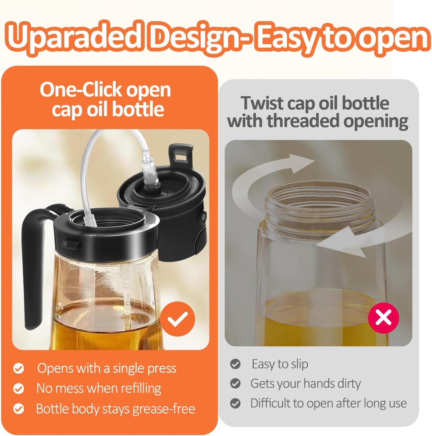 16Oz/470Ml Easy Refillable Oil Sprayer for Cooking, 2 in 1 Oil Dispenser for Kitchen and Oil Sprayer Bottle, Food-Grade Glass Oil Mister with Simple Open Design, Air Fryer,Bbq (Black)