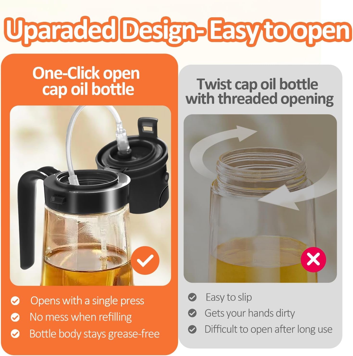 16Oz/470Ml Easy Refillable Oil Sprayer for Cooking, 2 in 1 Oil Dispenser for Kitchen and Oil Sprayer Bottle, Food-Grade Glass Oil Mister with Simple Open Design, Air Fryer,Bbq (Black)