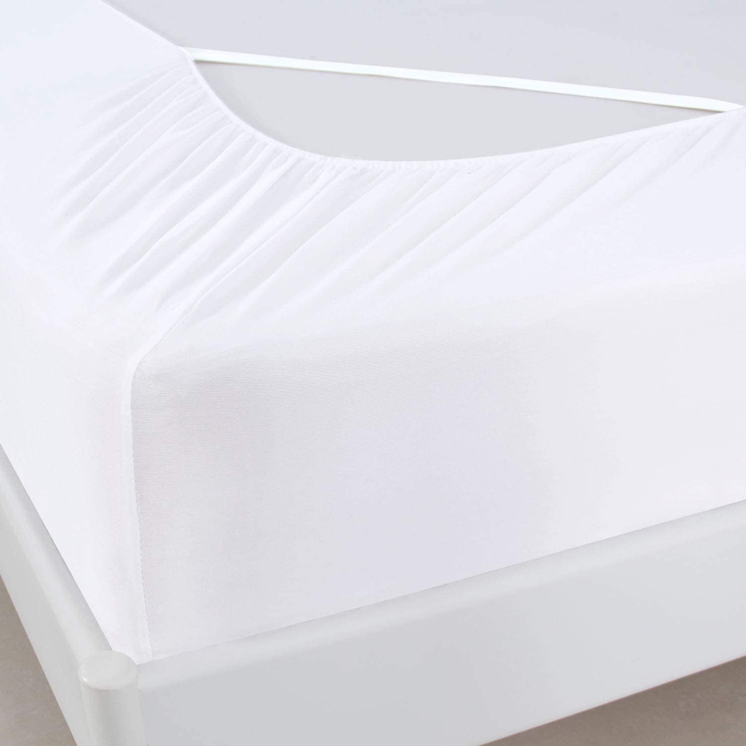 Box Spring Cover King Size, Elastic Fabric Wrap around 4 Sides Bed Skirt, Sleek Alternative for Bed Skirts for Hotel/Home, Fits Box Springs up to 13”, White