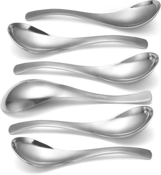 Thick Heavy-Weight Soup Spoons, High Grade Stainless Steel Soup Spoons, Set of 6