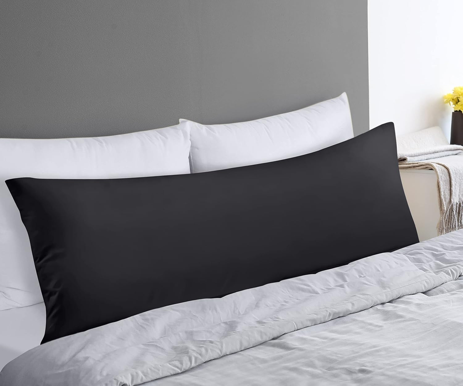 Full Body Pillow for Adults (Black, 20 X 54 Inch), Long Pillow Insert for Sleeping, Ideal for Side Sleepers