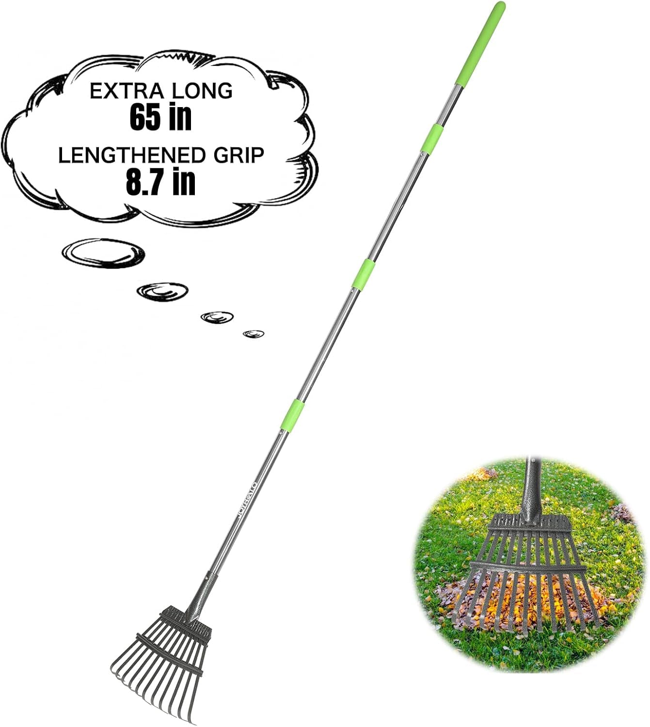 Small Leaf Rake, 8.5 Inch Wide Head with 11 Tines, Metal Garden Rake with Adjustable Handle 38.5 to 65 Inch for Gardening, Leaves, Weeds, Debris