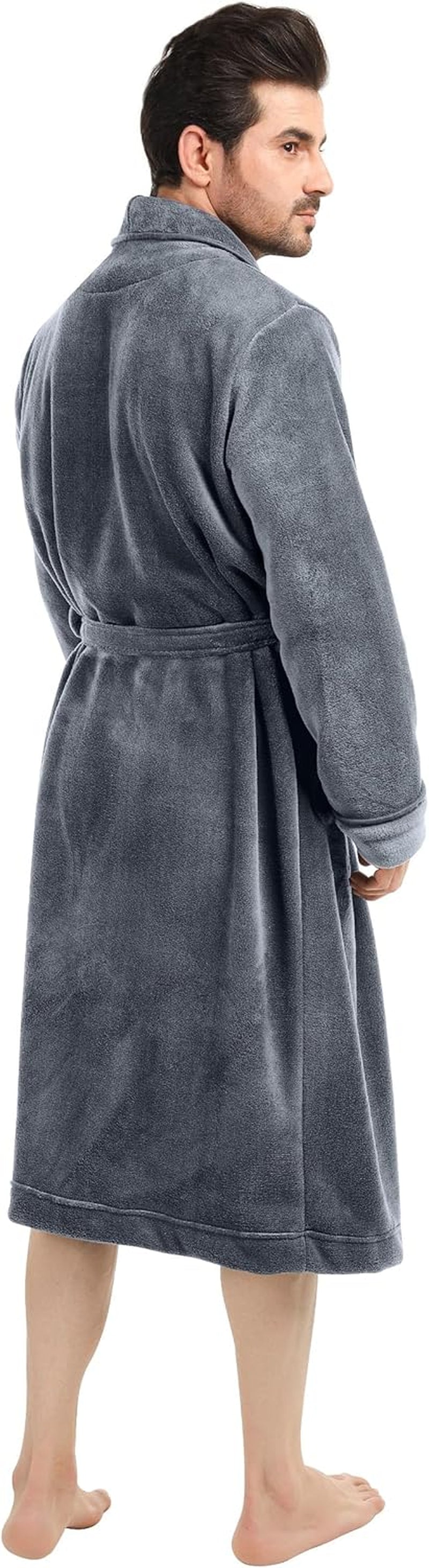 Luxurious Men'S Shawl Collar Fleece Bathrobe Long Spa Robe