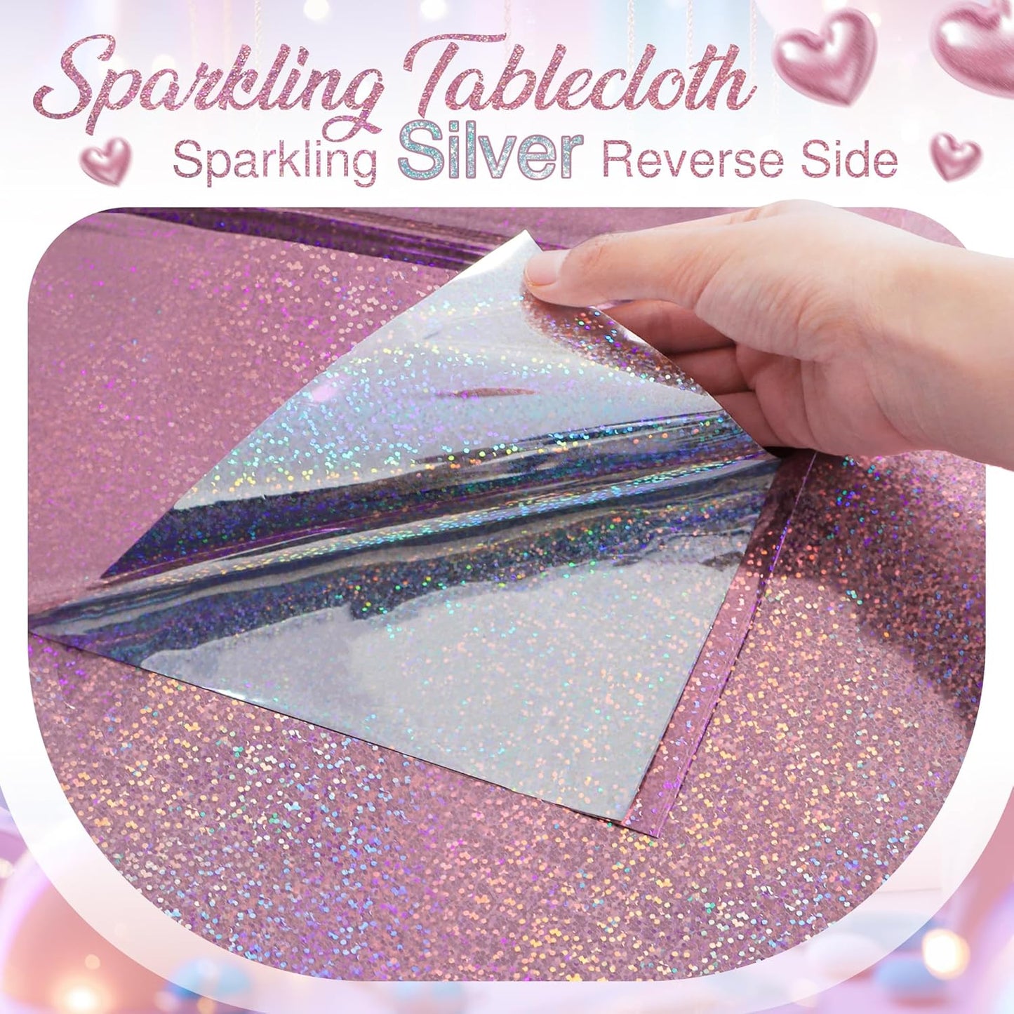 Light Pink Holographic Foil Tablecloths - Set of 2, 54x72 Durable Table Covers for Elegant Events, Perfect for Parties, Weddings, and Showers