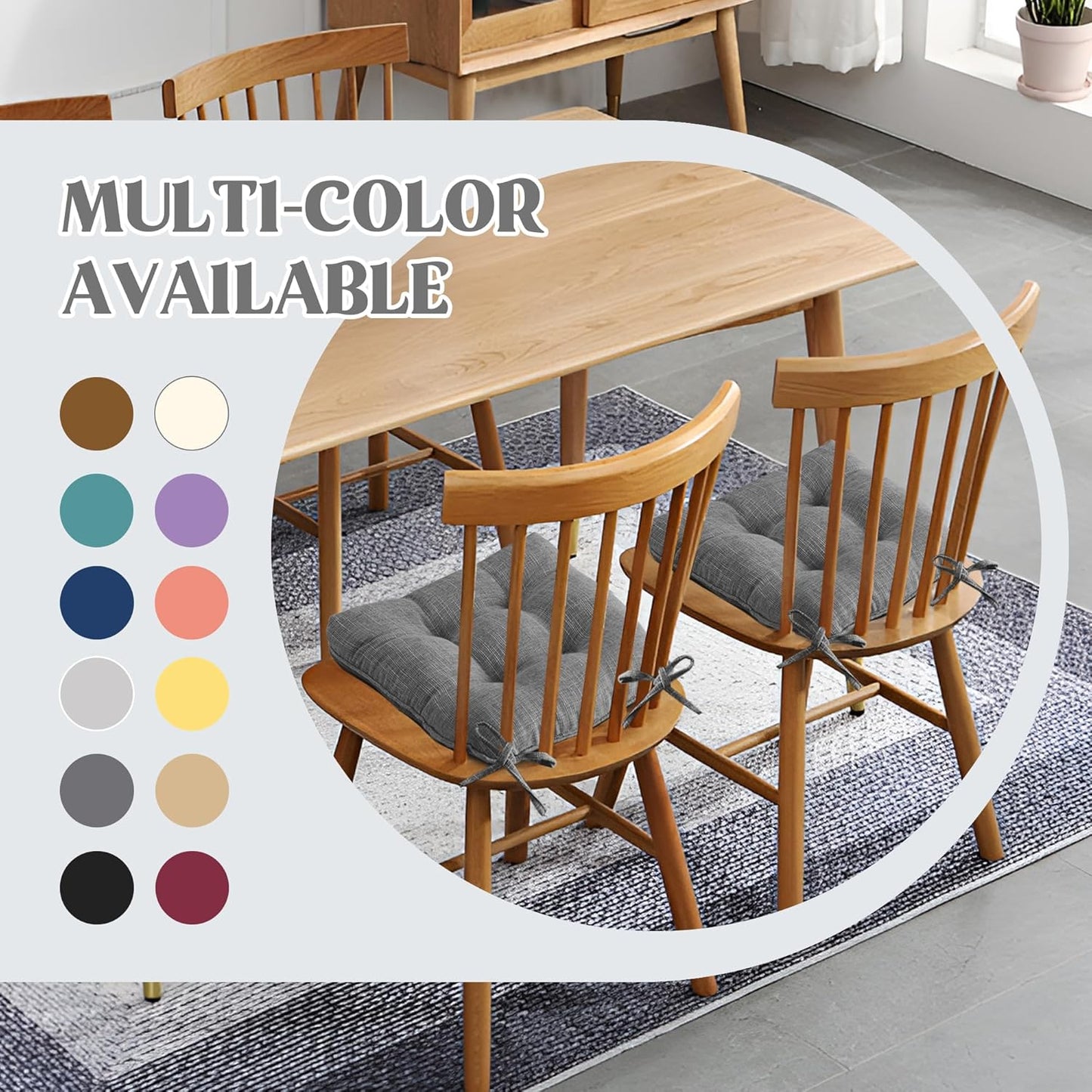 ® Chair Cushions for Dining Chairs, Tufted Memory Foam Chair Pads with Non-Slip Backing, Kitchen Seat Cushions with Ties, Washable Seat Pad Set of 4, 15.5" X 15.5" X 4", Dark Grey
