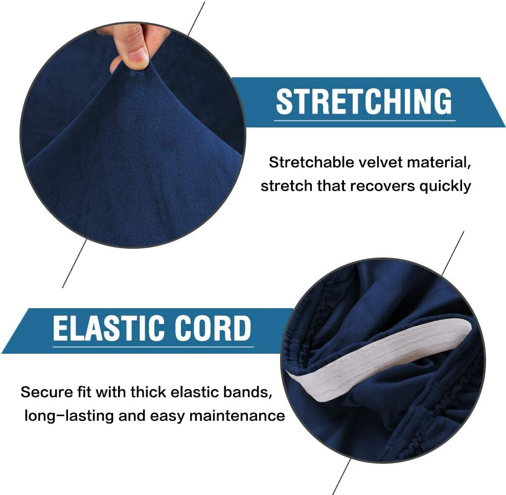 Velvet Dining Chair Covers Stretch Chair Covers for Dining Room Set of 2 Parson Chair Slipcovers Chair Protectors Covers Dining, Soft Thick Solid Velvet Fabric Washable, Navy