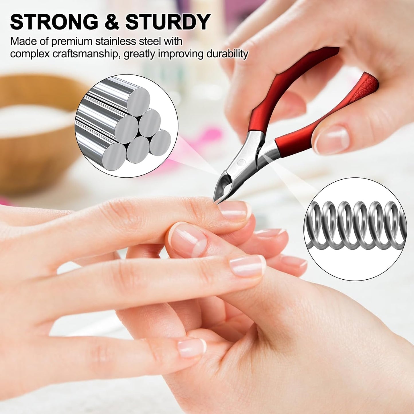 Cuticle Trimmer, Extremely Sharp,Cuticle Clippers for Nails with Silicone Handle, Non-Slip,Professional Steel Cuticle Cutter,Trimmer Dead Skin Remover Stainless Cuticle Remover Tool-Rose Red