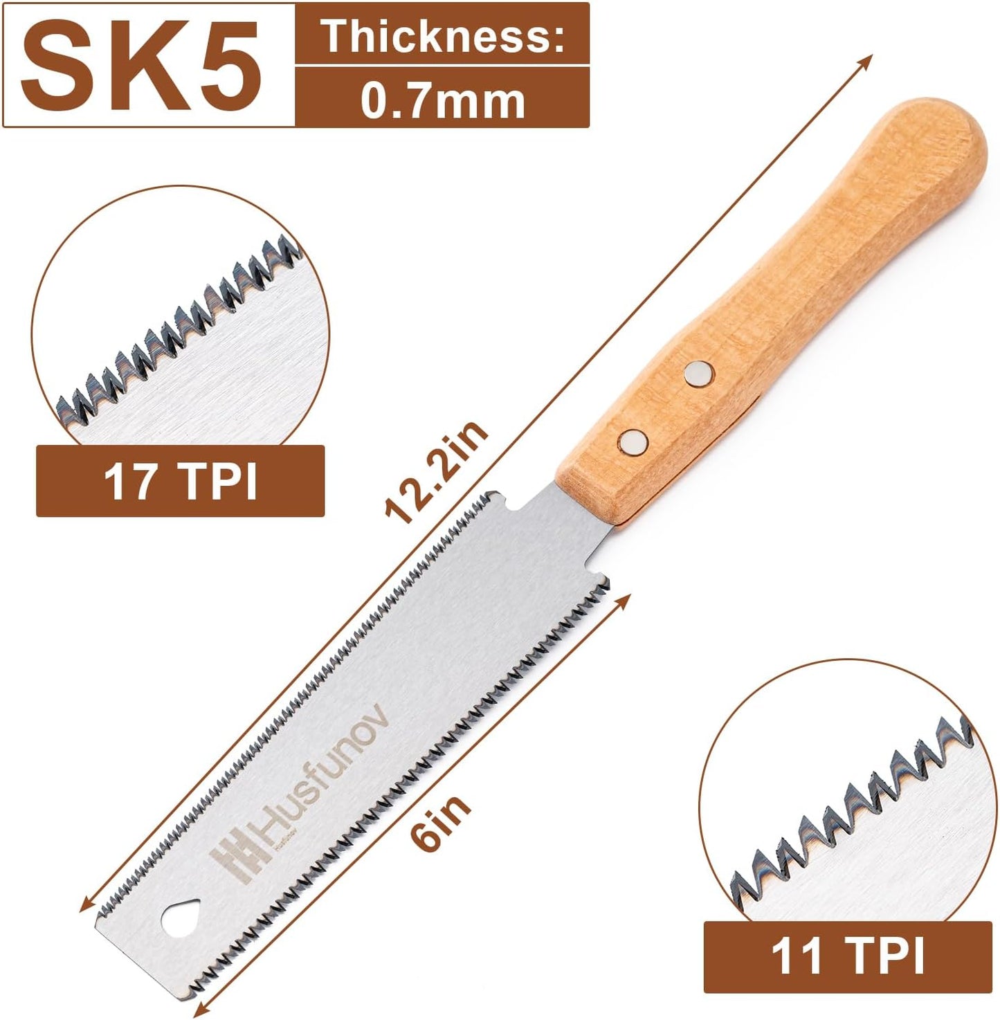 Japanese Hand Saw, 6 Inch Pull Saw with Double Edges of 11/17 TPI, SK5 Flexible Blade Handle Wood Saws for Woodworking Tools