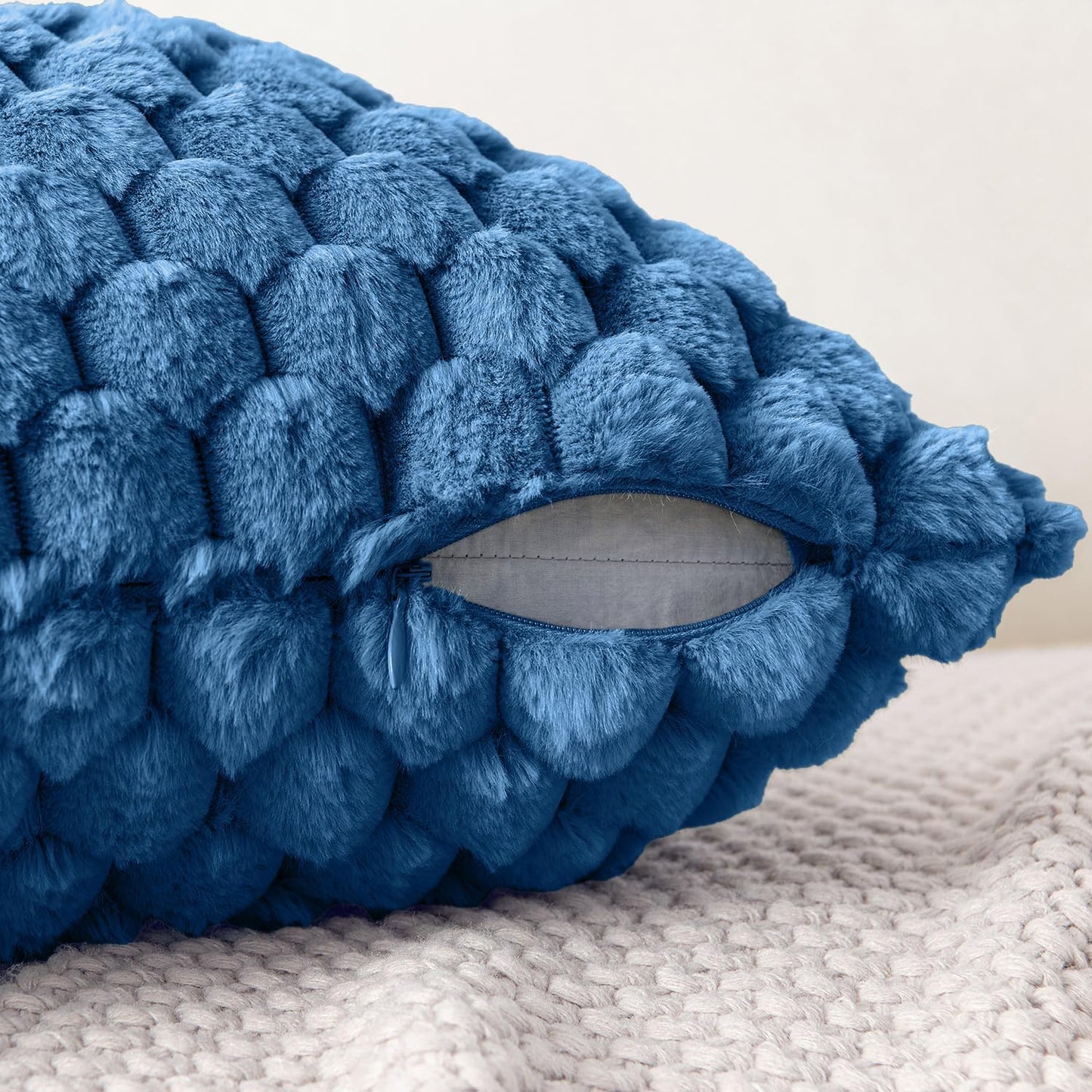 Navy Blue Faux Fur Decorative Throw Pillow Covers 18X18 Inch Set of 2 Super Soft Cozy Plush Cushion Cases Luxury Fluffy Pillowcases for Sofa Couch Bed Living Room