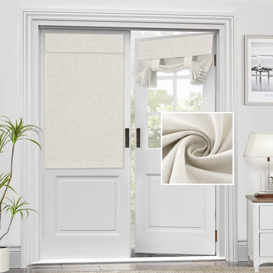 French Door Curtains Linen Textured Privacy Blinds Kitchen Window Curtains Waterproof 26 X 40 Inch Room Darkening for Glass Door Tie up Shade, 1 Panel, Heather Ivory