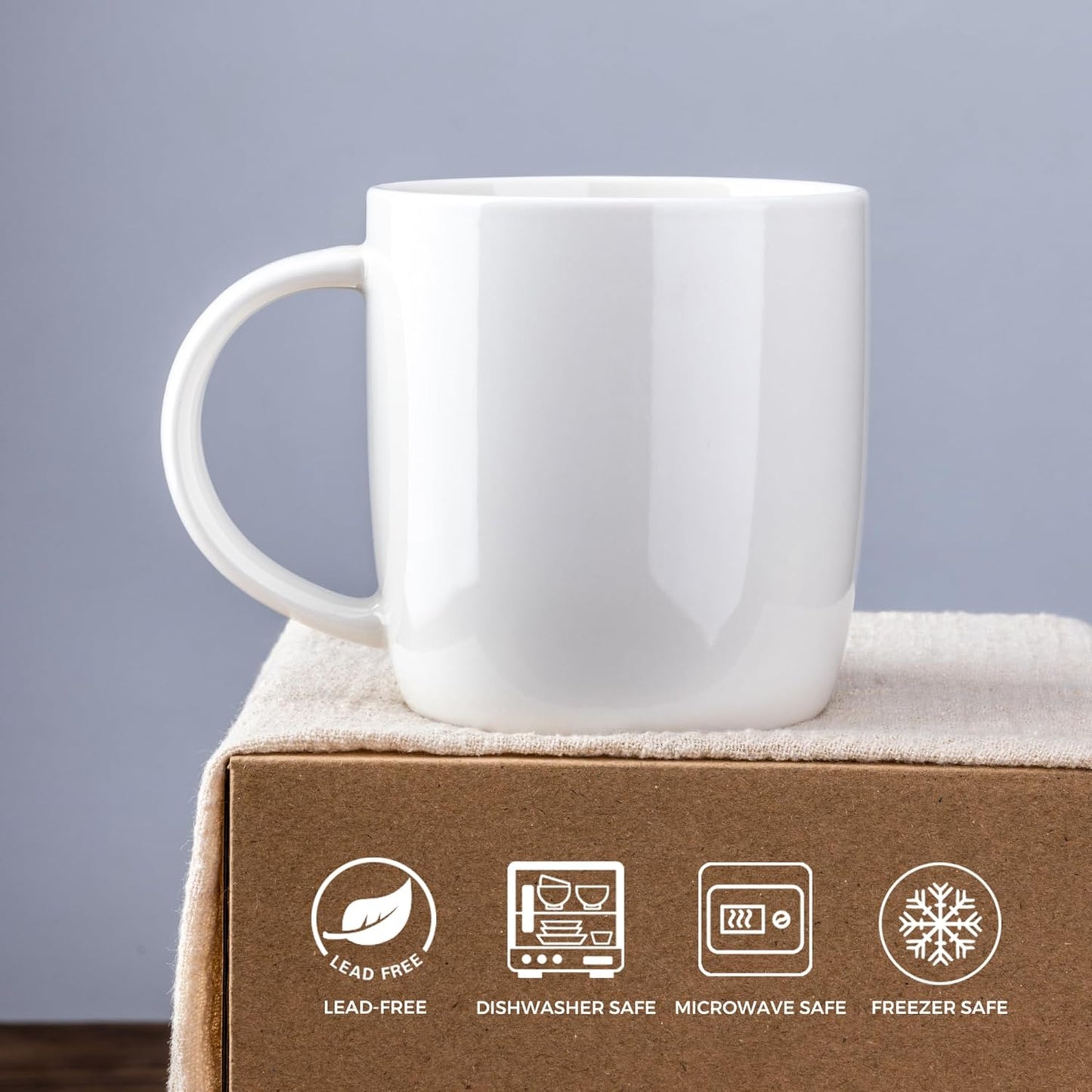 12 oz Ceramic Coffee Mugs Set of 12 with Large Handle - Lightweight, Dishwasher & Microwave Safe for Latte, Cappuccino, Cocoa, and Milk