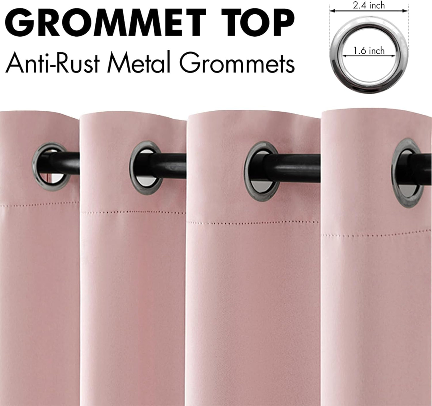 Light Pink Thermal Insulated Room Darkening Curtains - Grommet Top Blackout Drapes, 2 Panels 52 x 84 Inches for Living Room or Bedroom