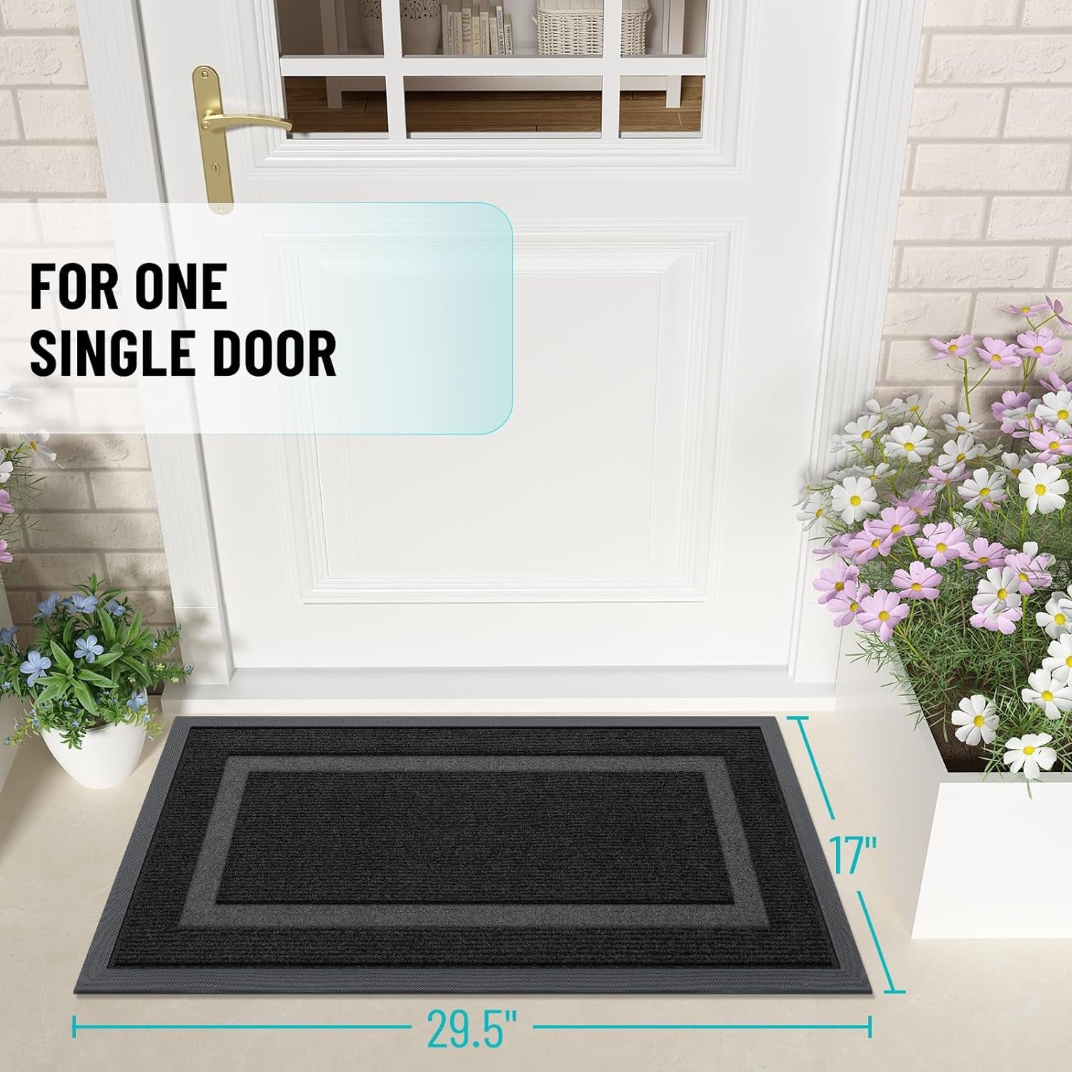 Front Door Mat Indoor Outdoor Entrance, Waterproof All-Season, All-Weather Doormat, Sturdy Natural Rubber, Fade Resistant, Low Profile, Easy Clean Patio Porch Entryway Mat, 29.5X17, Black