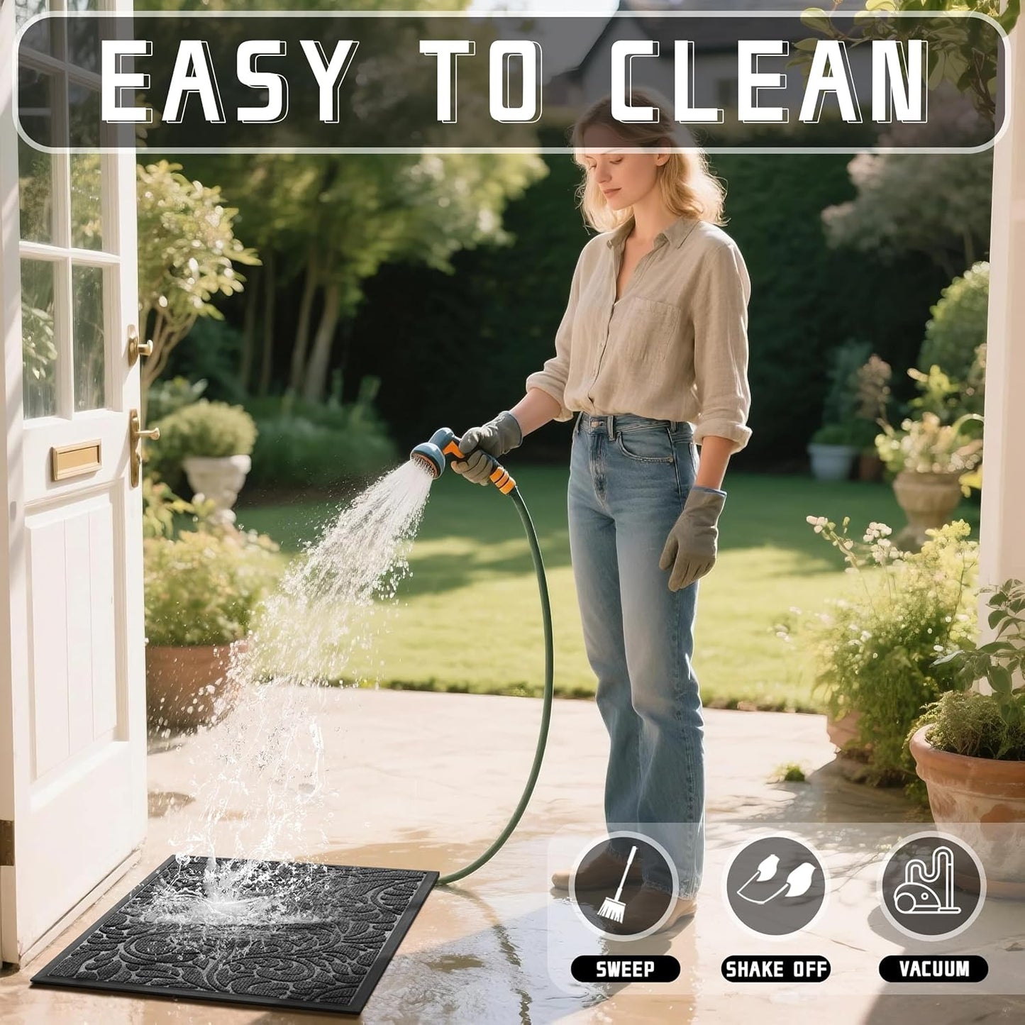 Door Mat outside Entrance, Heavy Duty Non-Slip Outdoor Mats for Front Door, All-Weather Waterproof Sturdy Doormat, Low Pile Entry Mat Indoor for Garage and Patio, Easy Clean, 29.5X17, Grey