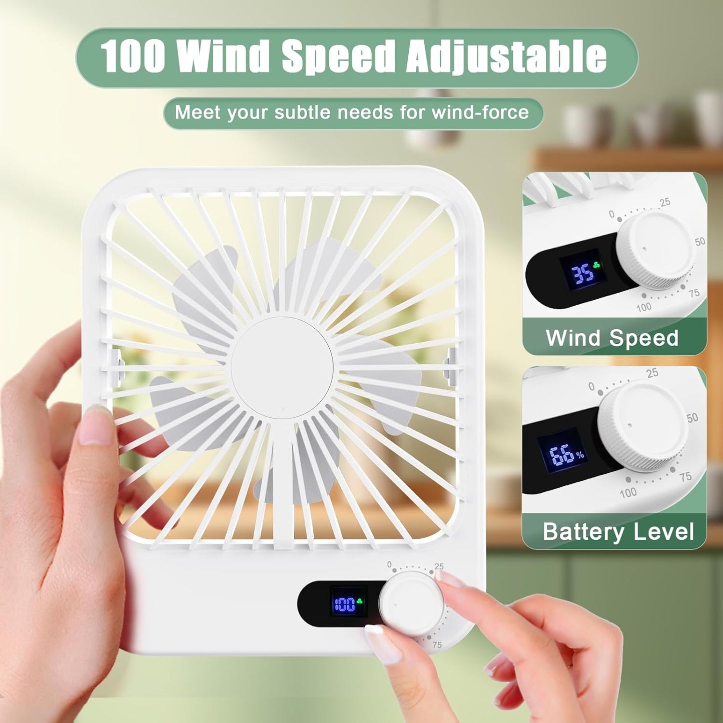 Travel Fan for Sleeping, 6.8" Small Portable Fan Rechargeable Battery Powered, 100 Speeds Personal Mini Desk Fan for Office Bedroom, Cruise Ship Beach Vocation Travel Essentials, White