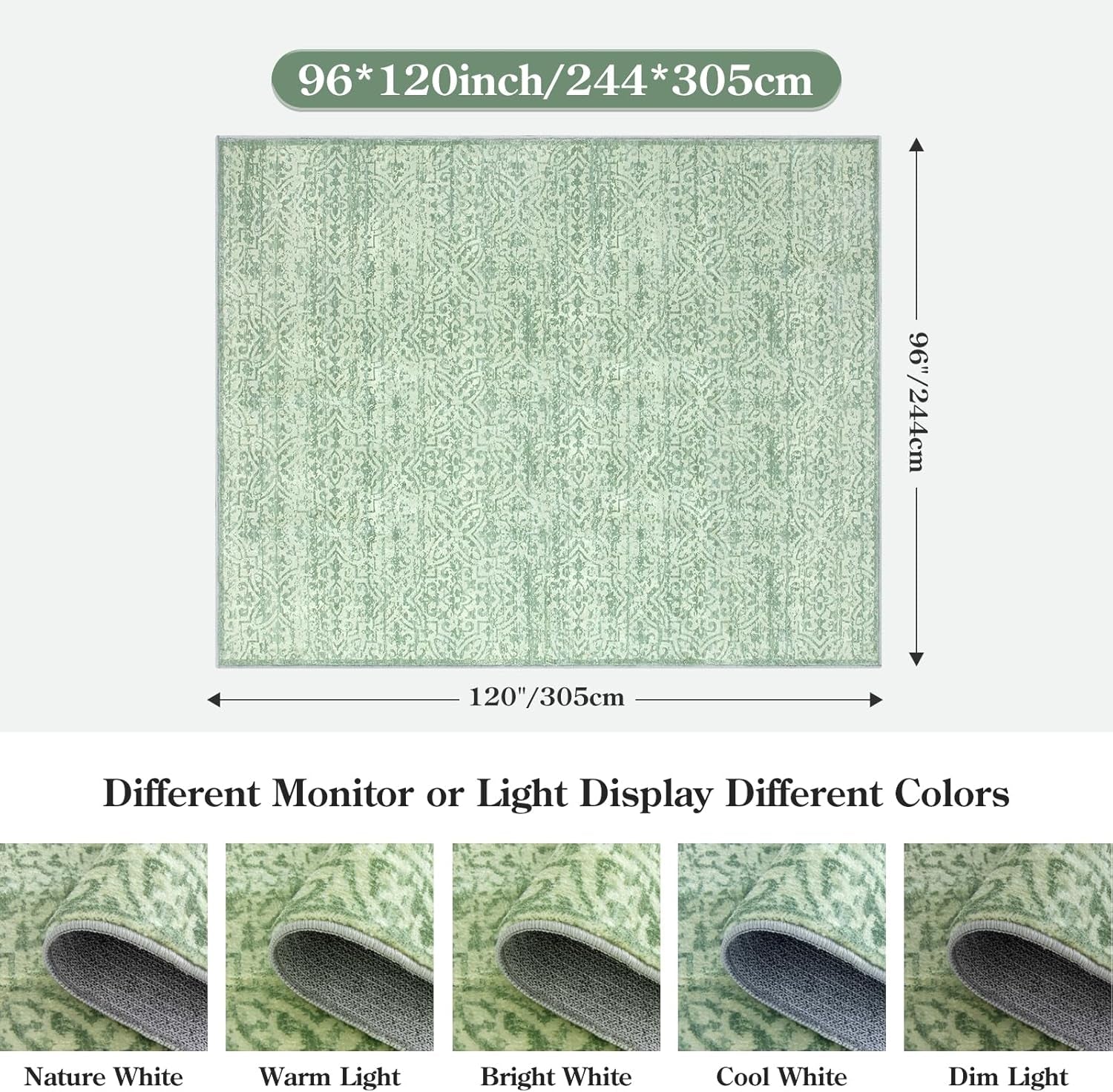 8X10 Sage Green Area Rug, Soft Washable Area Rug Non-Shedding, Non Slip Green Rug Floral Distressed Boho Carpet for Bedroom, Living Room, Dining Room, Office Classroom Decor