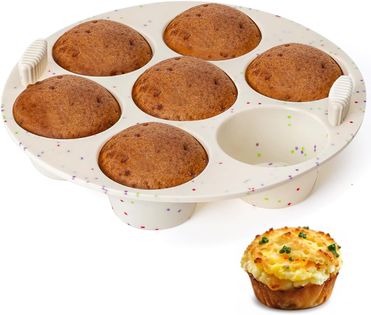 Silicone Muffin Pan for Air Fryer Oven Instant Pot, Nonstick 7 Cups Easy to Handle for Baking Egg Bites Muffin Tart Cupcake Mini Quiche 1 Pack Confetti