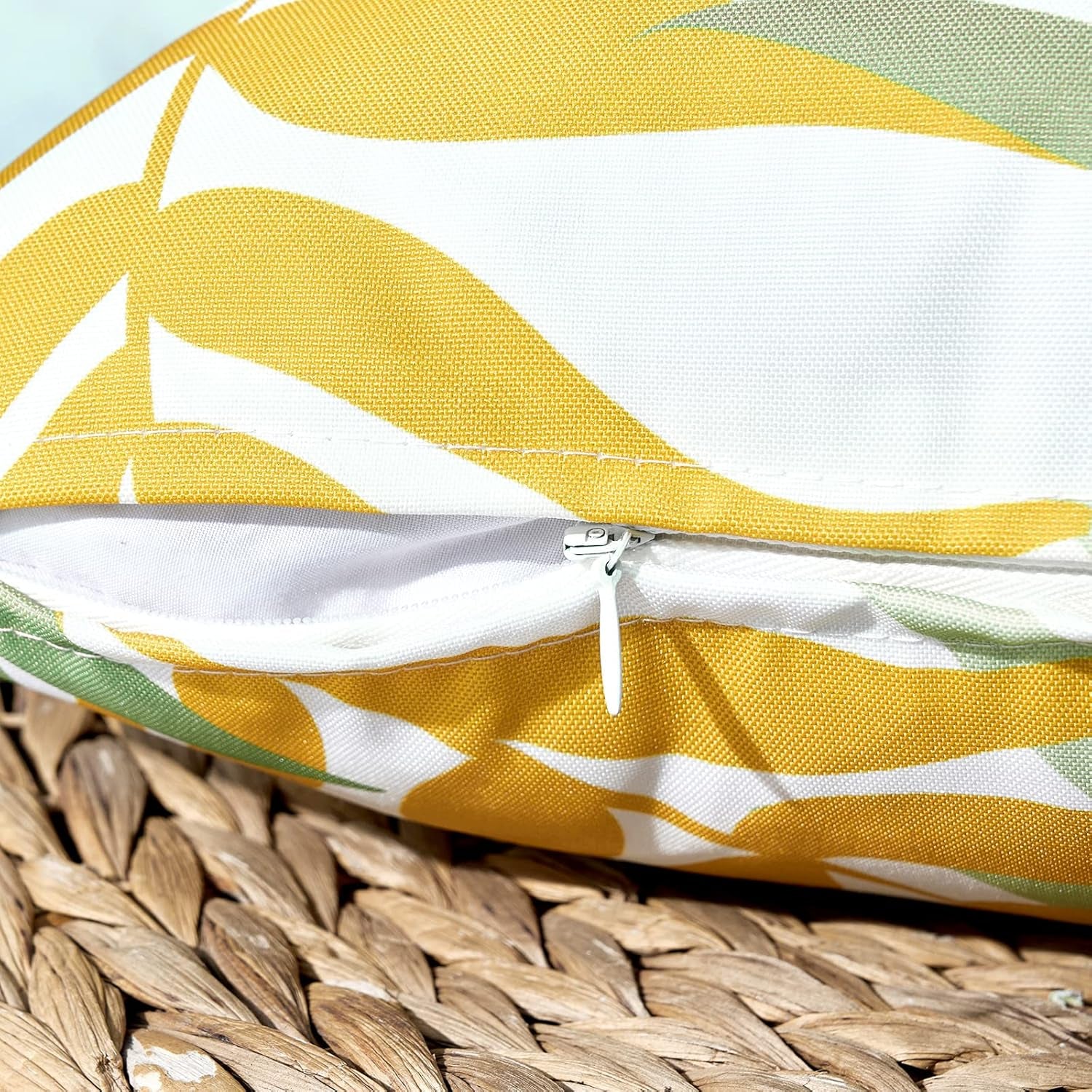 Pack of 2 Decorative Outdoor Waterproof Throw Pillow Covers Patio Pillow Cases Natural Leaves Pattern Spring Square Cushion Shams Shell for Garden Balcony Couch 16X16 Inch, Green&Yellow