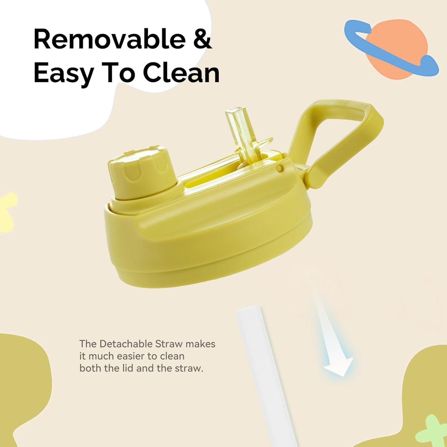 12Oz Kids Water Bottle with Straw Leak-Proof Toddler Water Bottle Plastic Water Bottles Bpa-Free Toddler Straw Cups with Handle for Travel Fitness School, YELLOW