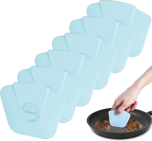 Pan Scraper Dish Scraper Tool - Pot Scraper Plastic for Cast Iron Skillet Cookware Cleaning, 6 Pcs Non Scratch Plastic Food Scraper Tool Kitchen, Heat Resistant Kitchen Scraper, Blue