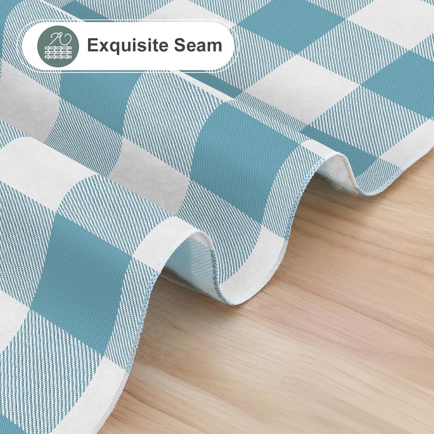 Rectangle Waterproof Vinyl Table Cloth, Buffalo Flannel Backed Tablecloth, Wipeable Plastic Table Cover for Dinner, Kitchen, Outdoor (60" X 84", Aquamarine and White)