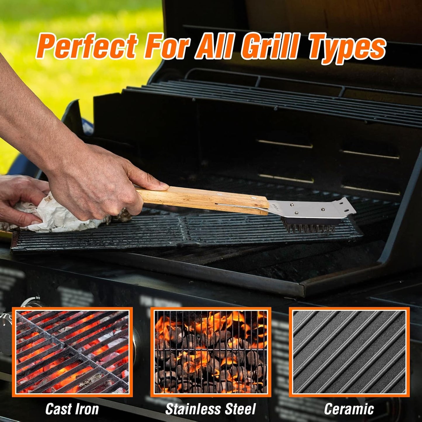 Grill Brush and Scraper, BBQ Grill Cleaning Brush Kit, Safe Wire Scrubber, Universal Fit BBQ Cleaner Accessories for All Grates