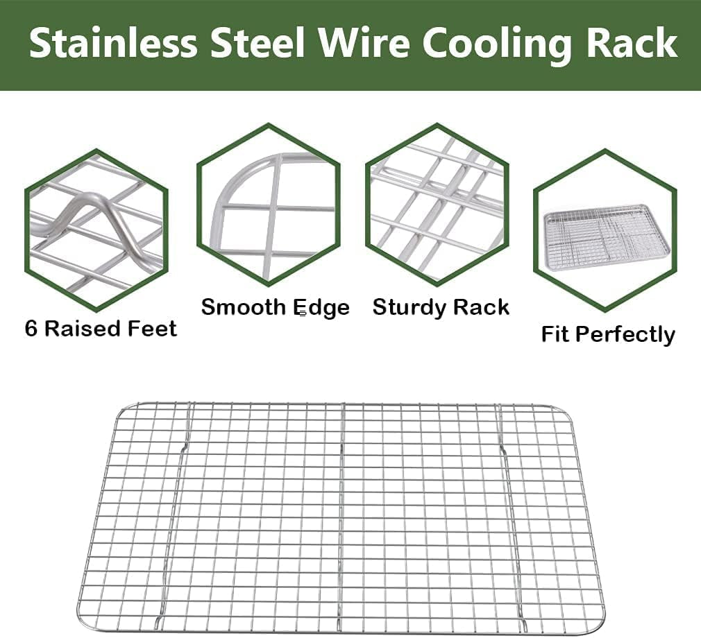 Stainless Steel Baking Sheet and Rack Set (2 Pans + 2 Racks) - Nonstick, Heavy Duty, Warp Resistant, Rust Free, Size 16 x 12 x 1 Inches