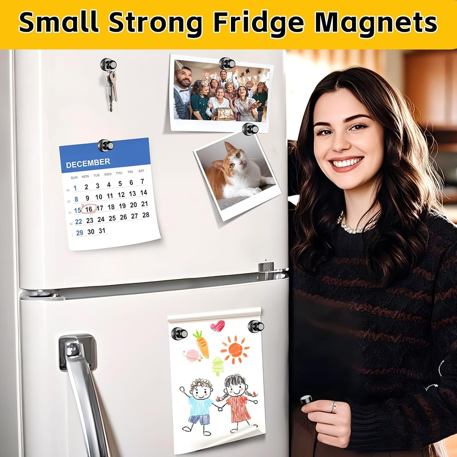 16-Piece Heavy-Duty Magnetic Clips for Refrigerator and Whiteboard - Durable Small Push Pins for Office, Kitchen, Classroom, and Organization