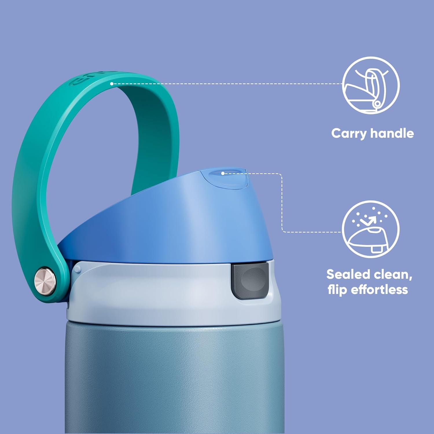 Insulated Stainless Steel Water Bottle with Straw - Leak Proof Sports Water Bottle for School, Travel, Keeps Cold All Day, One-Touch Flip Lid, Bpa-Free, 24 Oz, Teal Blue